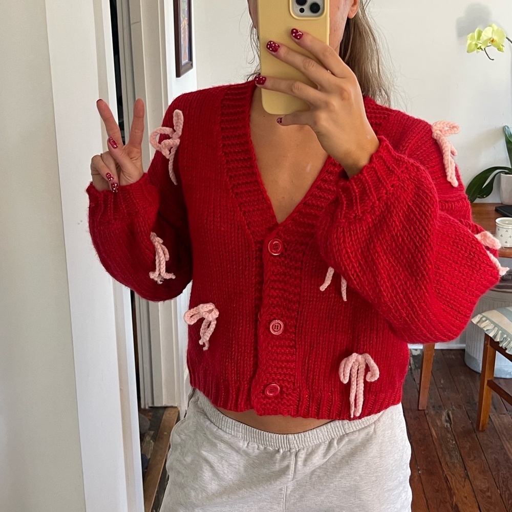 Cider Red Cardigan with Pink Details